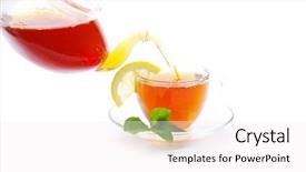  Presentation with tea cup - Beautiful PPT theme featuring tea being poured into glass tea cup backdrop and a white colored foreground
