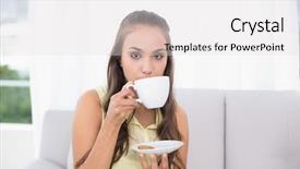  Presentation with handball champions league cup - Colorful PPT theme enhanced with tea biscuits - serious young brunette drinking backdrop and a  colored foreground