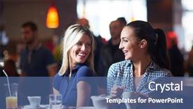  Presentation with coffee cup - PPT layouts featuring tea cafe - happy girl friends have cup background and a ocean colored foreground