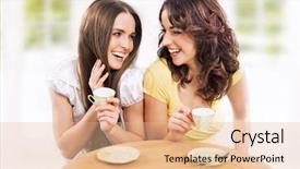  Presentation with women - Theme with tea cafe - two beautiful women chatting background and a lemonade colored foreground