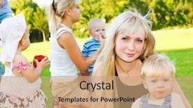  Presentation with mothers - Theme with children tea party - mothers and kids having picnic background and a coral colored foreground