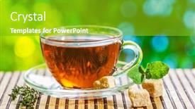  Presentation with tea cup - Presentation design with tea-ceremony-glass-cup background and a shamrock green colored foreground