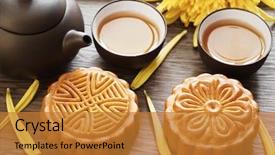  Presentation with food festival - Colorful PPT theme enhanced with tea chinese mid autumn festival backdrop and a gold colored foreground