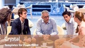  Presentation with multicultural people together - Beautiful PPT layouts featuring tea company - business people sitting together backdrop and a coral colored foreground