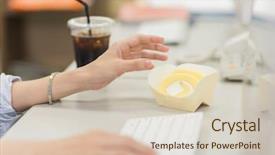  Presentation with cake - Slides consisting of tea company - business woman reaching background and a soft green colored foreground