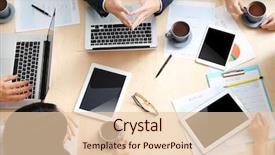  Presentation with business people - PPT theme with tea company - group of business people working background and a lemonade colored foreground