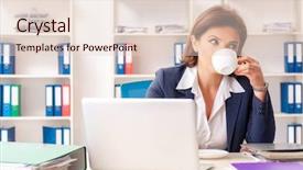  Presentation with aged - Presentation having tea company - middle-aged female employee sitting background and a lemonade colored foreground