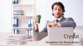  Presentation with employee - PPT theme having tea company - young handsome businessman employee sitting background and a soft green colored foreground