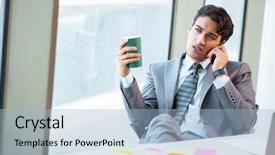  Presentation with successful - PPT theme enhanced with tea company - young successful businessman working background and a light blue colored foreground