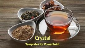  Presentation with tea cup - Presentation design featuring dry tea in ceramic bowl background and a tawny brown colored foreground