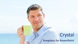  Presentation with business travel - PPT layouts featuring tea cup beach - healthy businessman on business travel background and a  colored foreground