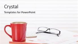  Presentation with front office - Colorful slides enhanced with tea cup pen - office workplace with coffee backdrop and a white colored foreground