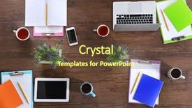  Presentation with workplace - PPT layouts having tea cup pen - session concept workplace top view background and a tawny brown colored foreground