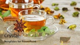  Presentation with tea leaves fresh green leaf - Slide deck consisting of tea cup with fresh mint background and a coral colored foreground