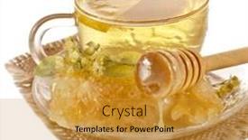  Presentation with honey - PPT layouts enhanced with tea cup with linden honey isolated on white background background and a gold colored foreground