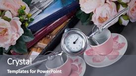  Presentation with books flowers - Presentation having tea cups spring time change background and a gray colored foreground