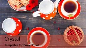  Presentation with tea party - PPT theme having tea cups top view tea background and a red colored foreground
