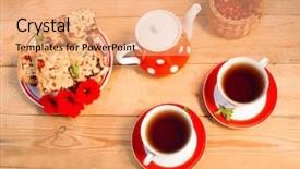  Presentation with afternoon tea - Presentation design featuring tea cups top view tea background and a coral colored foreground