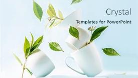  Presentation with high tea - Presentation design with tea-cups-with-green-leaves background and a  colored foreground