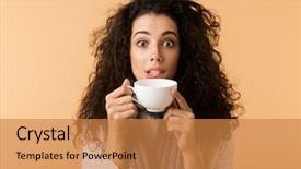  Presentation with winter - Cool new slides with tea drinking - pretty young woman wearing winter backdrop and a  colored foreground