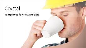  Presentation with tea coffee - Presentation with tea factory - worker on a break drink background and a  colored foreground
