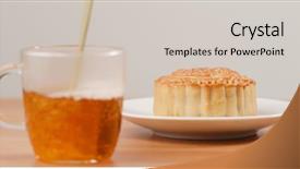  Presentation with tea cake - Beautiful slides featuring tea for mid autumn festival backdrop and a light gray colored foreground