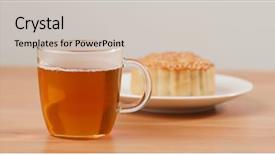  Presentation with tea cake - Cool new presentation theme with tea for mid autumn festival backdrop and a soft green colored foreground