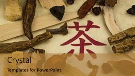  Presentation with traditional chinese medicine - PPT layouts consisting of tea for traditional chinese medicine background and a gold colored foreground