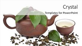  Presentation with green tea - Beautiful PPT layouts featuring tea in cup and pot backdrop and a  colored foreground