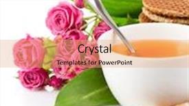  Presentation with biscuit - Amazing PPT layouts having tea in cup with biscuit and bouquet roses isolated on white background backdrop and a coral colored foreground