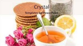  Presentation with biscuit - Beautiful PPT layouts featuring tea in cup with biscuit and bouquet roses isolated on white background backdrop and a lemonade colored foreground