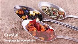  Presentation with qad quality knit fabric - Slides with tea in spoons on sackcloth background and a  colored foreground