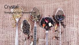  Presentation with textile and fabric industry - Audience pleasing slides consisting of tea in spoons on sackcloth backdrop and a  colored foreground
