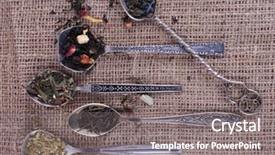  Presentation with fabric weave - Slides with tea in spoons on sackcloth background and a  colored foreground