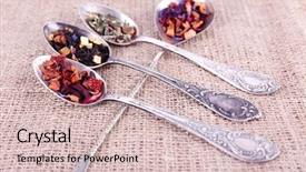  Presentation with fabric - PPT theme consisting of tea in spoons on sackcloth background and a  colored foreground