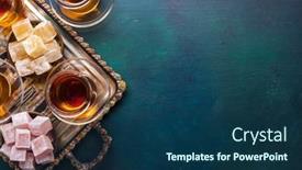  Presentation with dark blue green - Slides having tea-in-traditional-glass-cups background and a ocean colored foreground