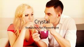  Presentation with cute - PPT theme with tea industry - cute couple drinking from one background and a coral colored foreground