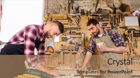  Presentation with people - PPT theme with tea industry - profession carpentry woodwork and people background and a coral colored foreground