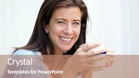  Presentation with coffee - Slides consisting of tea lady - beautiful woman taking a coffee background and a coral colored foreground