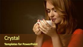  Presentation with hot and cold coffee cup - Beautiful PPT layouts featuring tea lady - woman holding hot cup backdrop and a  colored foreground