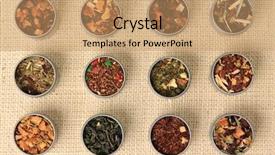  Presentation with organic tea - Cool new presentation theme with tea leaves different varieties backdrop and a coral colored foreground