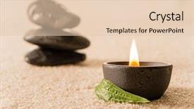  Presentation with zen stones - Theme consisting of tea lights - spa still life burning candle background and a lemonade colored foreground