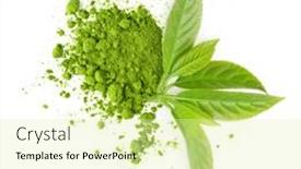  Presentation with tea leaves - Beautiful presentation design featuring tea-matcha-powder-and-green backdrop and a soft green colored foreground
