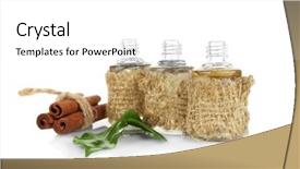  Presentation with cinnamon - Slide deck enhanced with tea oil in glass bottles background and a white colored foreground