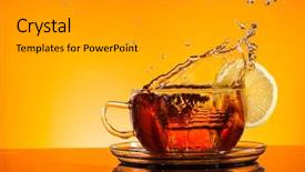  Presentation with tea pouring into glass transparent - Audience pleasing presentation design consisting of tea on glass with orange backdrop and a  colored foreground