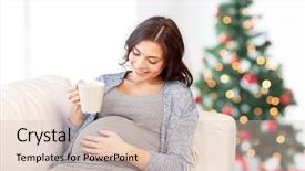  Presentation with pregnancy medicine healthcare and people - Slides with tea on sofa over christmas background and a lemonade colored foreground