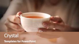  Presentation with restaurant menu bistro cafe - Slide deck consisting of tea on table in cafe background and a coral colored foreground