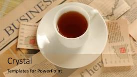  Presentation with tea - Beautiful presentation theme featuring tea over newspaper backdrop and a  colored foreground