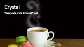  Presentation with tea party - Cool new PPT theme with tea party invitation - coffe cup and colorful macaroons backdrop and a black colored foreground