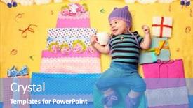  Presentation with first birthday - PPT layouts featuring tea party invitation - cute smiling baby boy celebrate background and a teal colored foreground